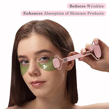 GUGUG Jade Roller and Gua Sha Set, Rose Quartz Roller with